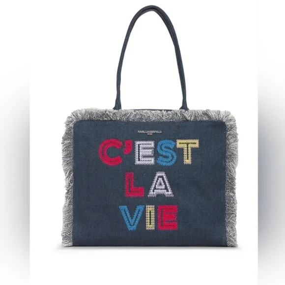 Karl Lagerfeld Blue and Red Tote Bag with Playful Design