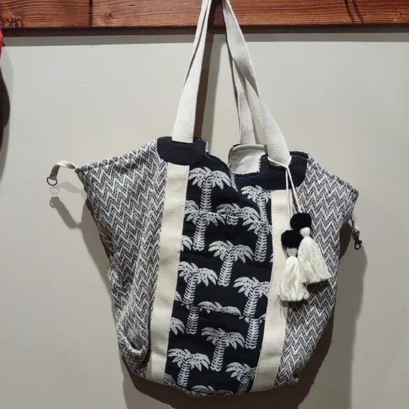 Palm Tree Patterned Tote Bag - Black and Cream Slouch Bag