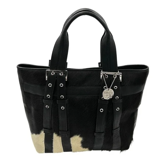American Angel Hair-On-Hide Tote Bag Women Black Leather‎ Cowhide Western Glam