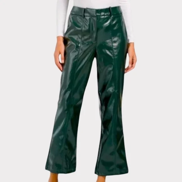 7 For All Mankind Green Faux Leather Flare Pant Small