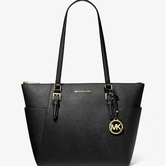 Michael Kors Jet Set Top-Zip Black Saffiano Leather Tote