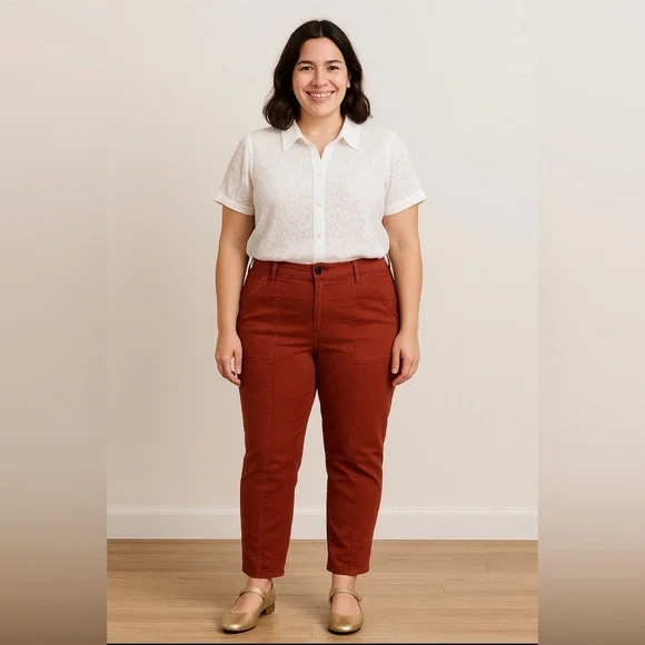 ANTHROPOLOGIE Slim Essential Mid Rise Utility Terracotta Pants Sz 30