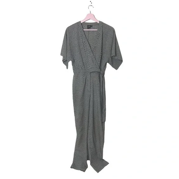 ASOS jumpsuit short sleeve faux‎ wrap geometric abstract print 6