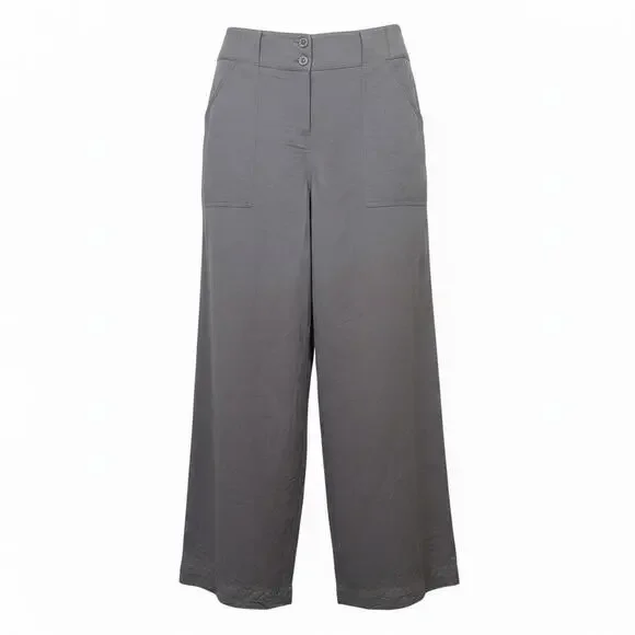 Poetry Linen Viscose Blend US 12 High Rise Wide Leg Pants Grey Minimalist