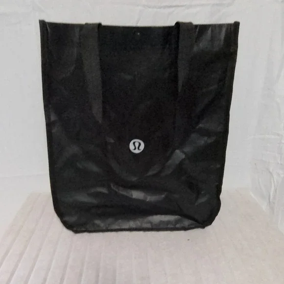 Lululemon Large Black White Foldable Reusable Shopping Bag Tote Plastic