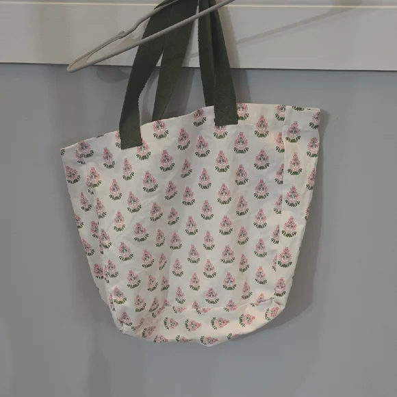 Floral Tote Bag with Green Handles