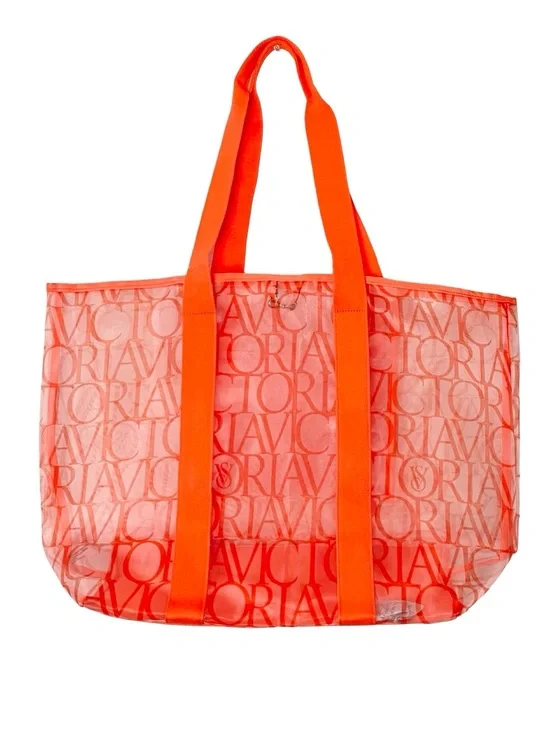 Victorias Secret Mesh Carry All Tote Bag New NWT Orange Sheer Logo Victoria’s