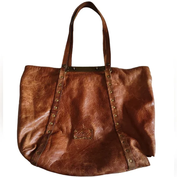 Patricia Nash Tan Italian Leather Benvenuto Studded Tote Bag *FLAWED*