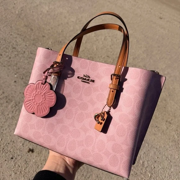 NWT！COACH Mollie Tote Bag 25 In Signature（CER24）Powder Pink