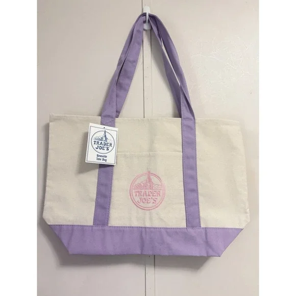 Trader‎ Joe's Lavender Purple Large Canvas Tote Bag Spring 2026 NWT