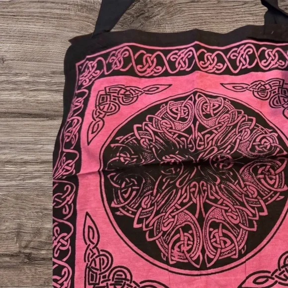 Celtic Knot Pink & Black Cotton Tote Bag Boho Festival Witchy Market Bag