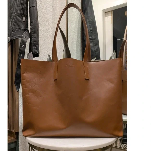 Everlane The Day Market Tote Bag Lg Cognac Brown Italian Leather Minimalist
