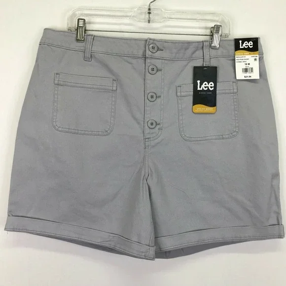 Lee Utility Shorts Womens 18M Gray Button Fly Regular Fit High Rise Stretch