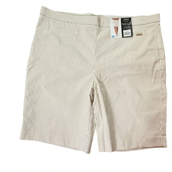 Jones New‎ York Signature Bermuda Shorts Womens XL Striped Pull On Light Coffee