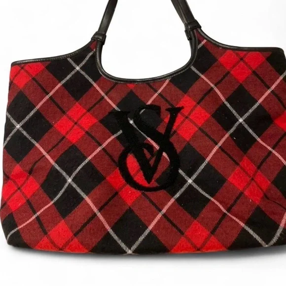 Victoria's Secret Red and Black Plaid Tote