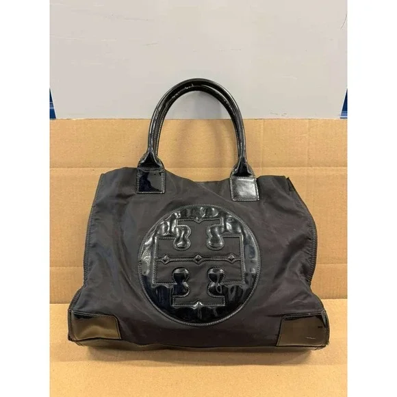 Tory Burch Ella Oversized‎ Logo Patch Recycled Nylon Tote Bag Black Large