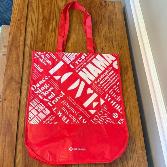 Lululemon Red Reusable Shopping Bag‎ Inspirational Quotes Logo Medium Size