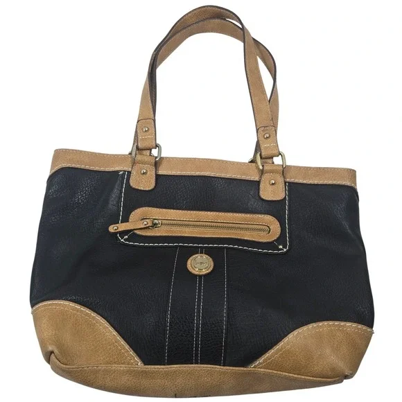 BOC Born Concept Womens Tote Bag Black‎ Tan Pebbled Faux Leather Shoulder Bag