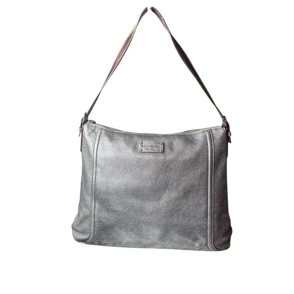 Kate Spade Large Silver Metallic Pebble Gray Hobo Bag Purse Soft‎