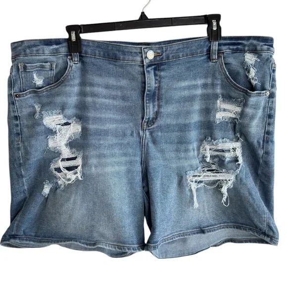 Lane Bryant Distressed Stretch Denim Jean Shorts Women Plus Size 24 Bermuda Boho