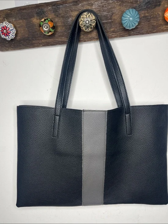 Vince Camuto Black Grey Luck Tote Bag approx 17” x 11” Great Condition
