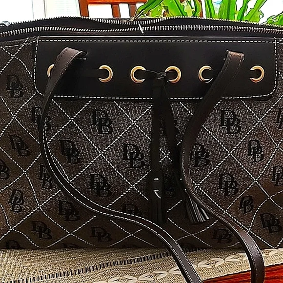 Dooney‎ & Bourke Signature Canvas Shoulder Bag with Leather Trim