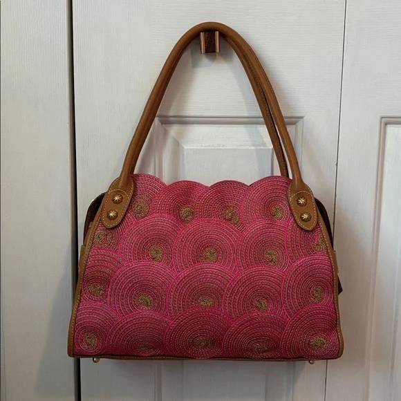 ERIC JAVITS limited edition Lil Circles Tan Pink leather bag