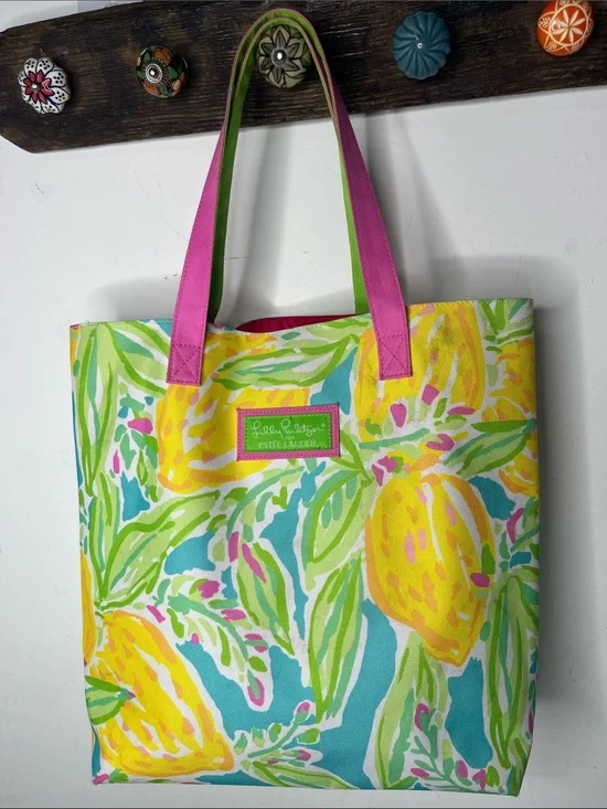 Lilly Pulitzer for Estée Lauder Canvas tote bag vibrant lemon print,