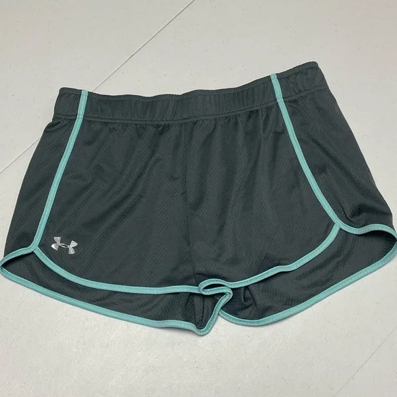 Under Armour Women's Sz Medium 3” Gray Athletic Shorts with Teal Trim Running