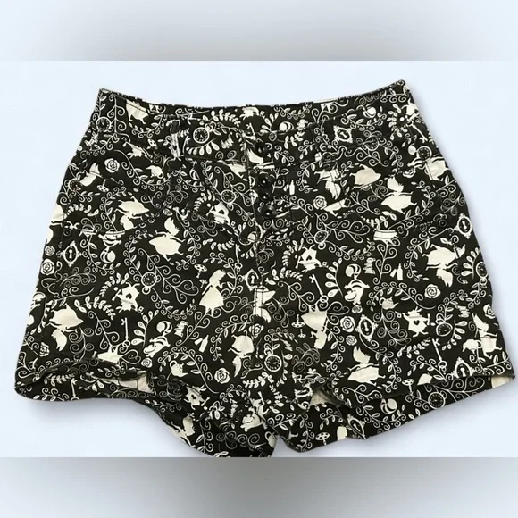 Disney Alice in Wonderland Black & White Print High-Waisted Shorts - Size 5
