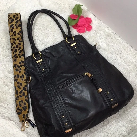 Badgley Mischka black leather tote bag