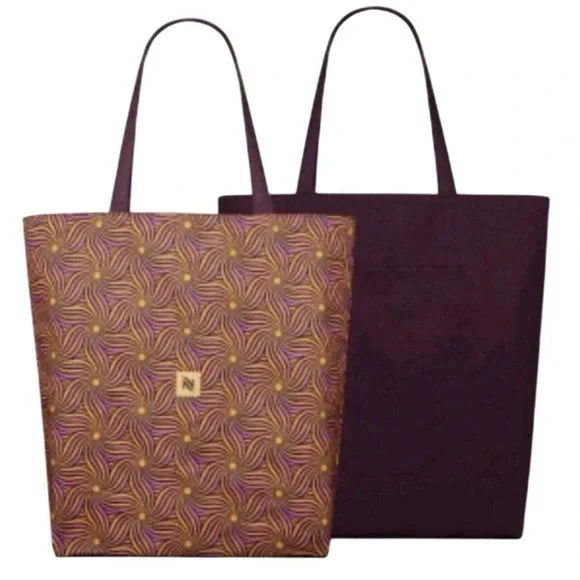 Nespresso 2025 Festive Tote Bag Purple Gold Reversible 100%‎ Cotton New