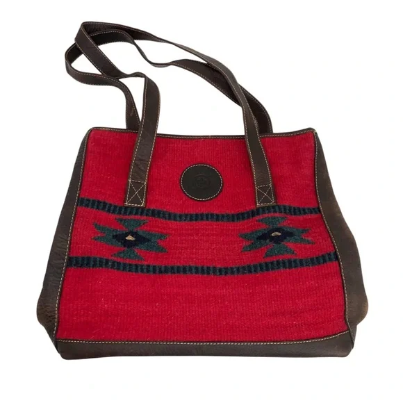 Born Textile Wool and Leather Western Aztec Print Handbag Purse‎ Tote