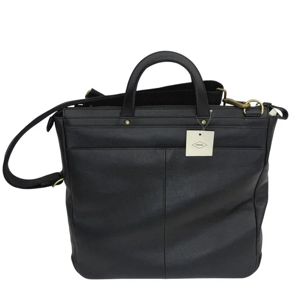 Fossil Haskell Workbag Black Leather Laptop Crossbody Tote Career Business