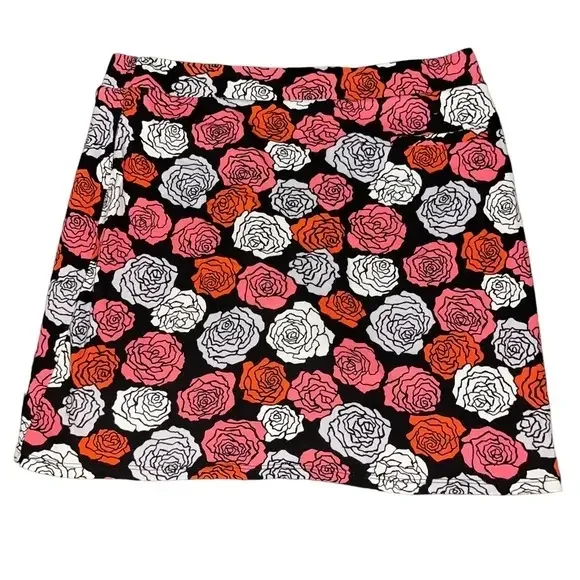 Jones New York Signature Rose Floral Skort Pink Orange Black‎ Womens Med #314