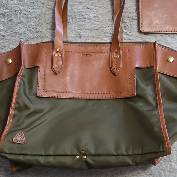 Jerome Dreyfuss Paris Leon olive green nylon leather tote bag