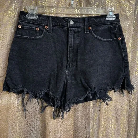 Abercrombie & Fitch Mom Shorts Black High Rise Cut Off Curve Love 8