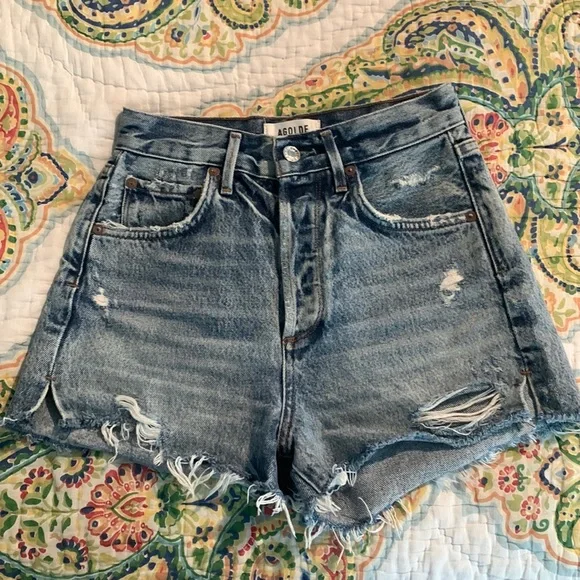 Agolde Blue Distressed Jean Shorts