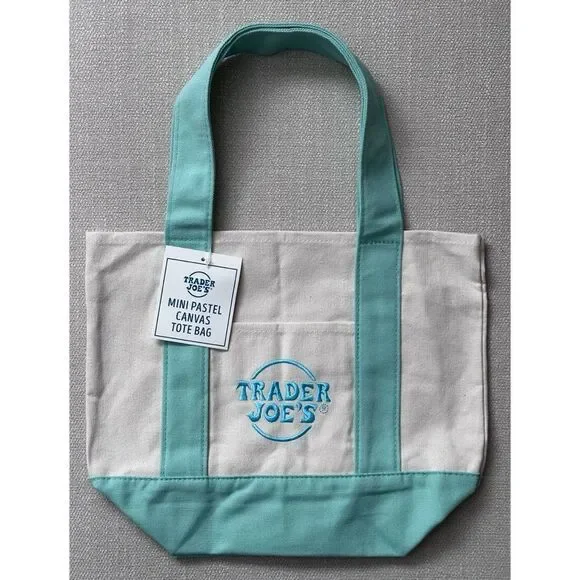 TRADER JOE’S MINI PASTEL‎ GREEN CANVAS TOTE BAG
