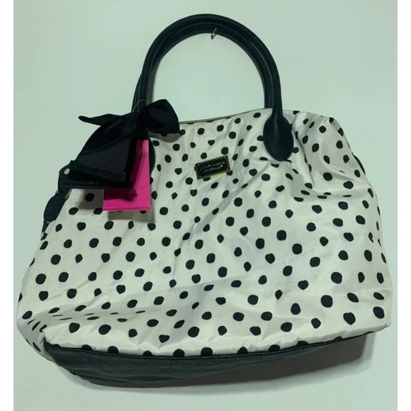 Betsey Johnson Black and White Polka Dot Nylon Tote and Matching Zippered Bag