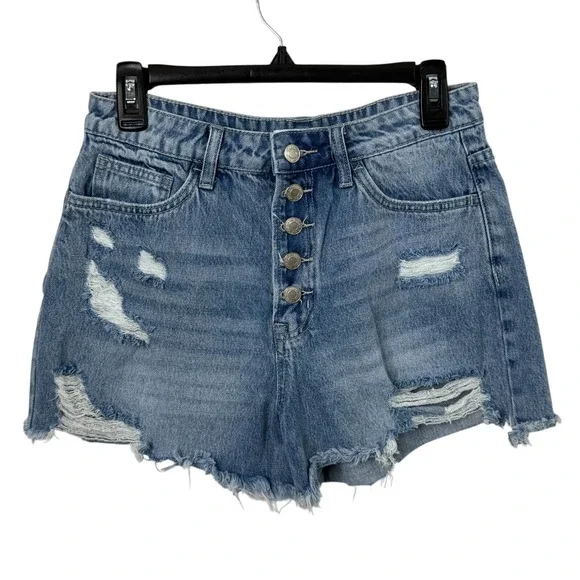 VERVET Women's High Rise Cutoff Jean Shorts M Blue‎ Distressed Frayed