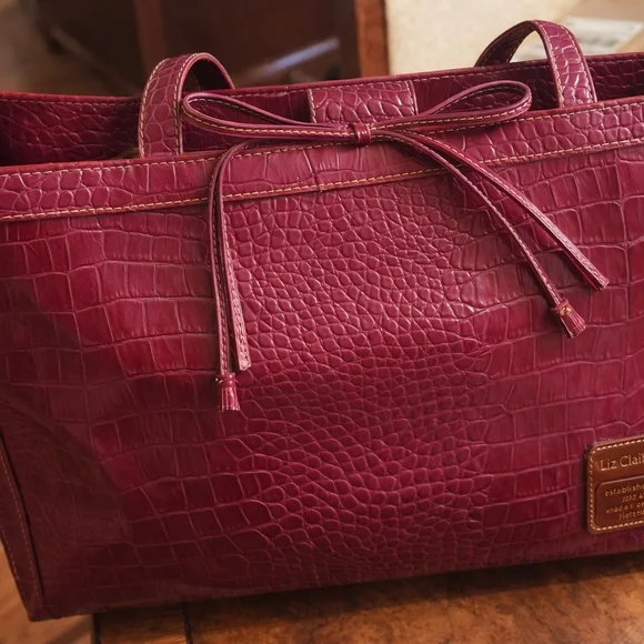 Liz Claiborne Deep Red Croc-Embossed Tote