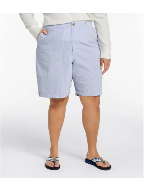 L.L. Bean Seersucker Bermuda Shorts 9” Blue Stripe Size 18