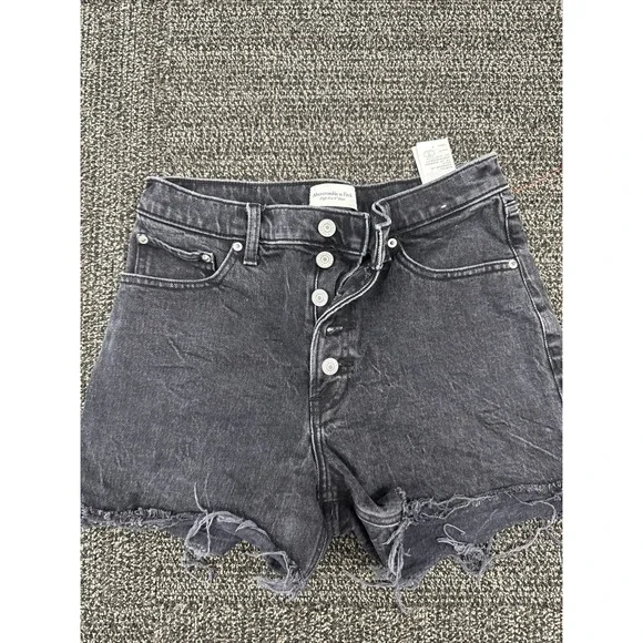 Abercrombie & Fitch Shorts 28‎ Black Mom Short High Rise Distressed Cut Offs