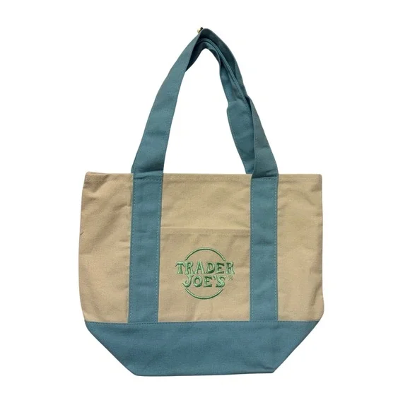 Trader Joe's Mini Pastel Canvas Tote Bag‎ Blue Limited Edition Spring Easter New