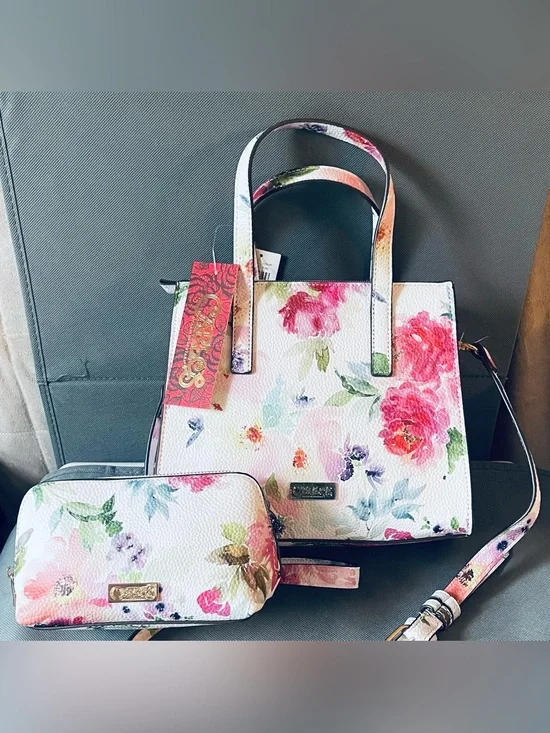 Carlos Santana Watercolor Floral Crossbody Satchel Handbag Set NWT