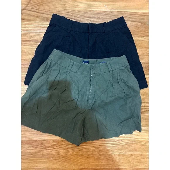 Gap 365 High Rise Linen Blend Shorts Bundle XS Petite Black Olive Green Pleated
