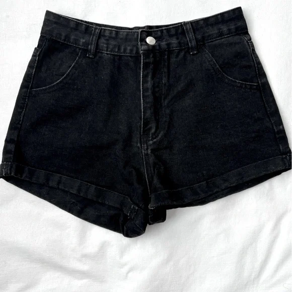 Shein High Waisted Denim Black Jean Shorts Size S