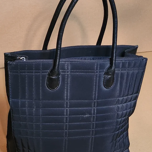 Talbots Black Tote Bag with Quilted Texture and Structured Shape