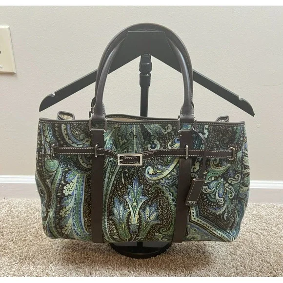 TUMI Chatham Paisley Wool Tote Bag Blue Green Boho Travel Shoulder Purse